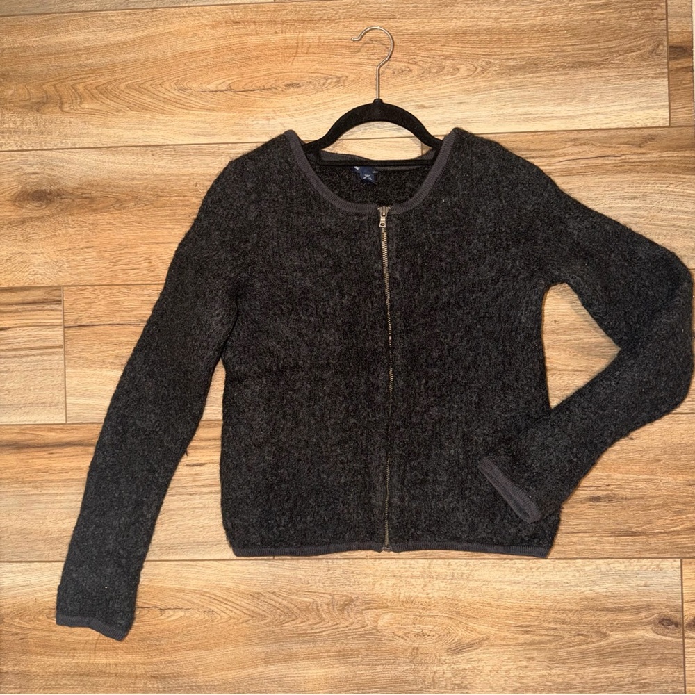 Gap Black Alpaca Wool Textured Zip Jacket Women's Long Sleeve Size XS
